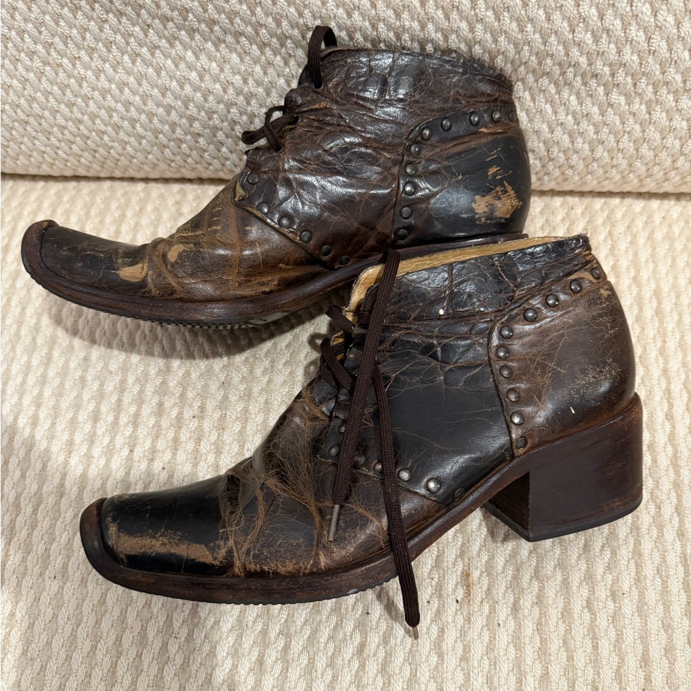 Italian Leather Ankle Boots with Studs